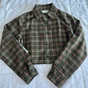 Wilfred Plaid Cropped Jacket - Green and Pink